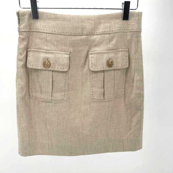 Bebe Mini Pencil Skirt Sz 0 Linen Blend NWT Tan Women Pocket Detail Straight - Picture 2 of 8